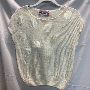 Vintage 80s Organically Grown Off White Sleeveless Sweater with Polka Dots